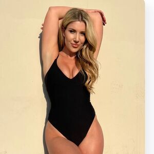 Epiphany LA one piece lace up back ribbed swimsuit size large